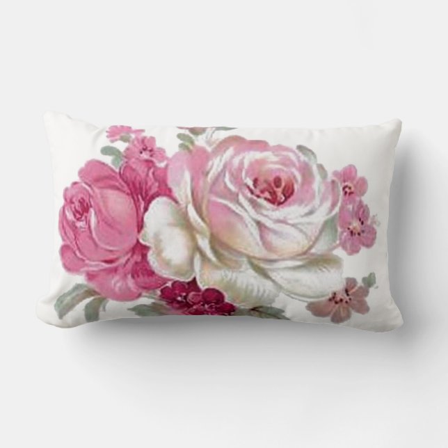 Rosa-und weißeVintage Rosen Lendenkissen (Vorderseite)