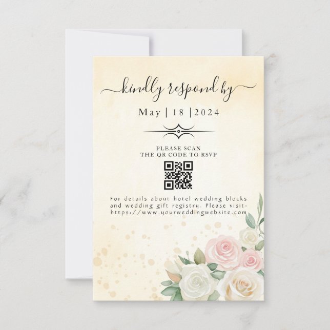 Rosa- und Weißrosenblüten RSVP Karte (Vorderseite)