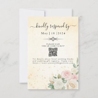 Rosa- und Weißrosenblüten RSVP Karte