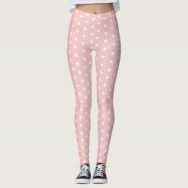 Rosa- und Weißsterne Leggings (Vorderseite)