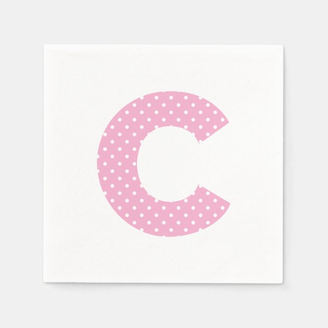 Rosa und winzig weißer Tupfen fett C Monogramm Serviette (Vorderseite)