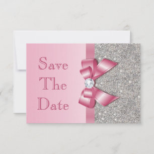 Rosa unechte Schleife & Diamanten Save-The-Date-Ka Save The Date