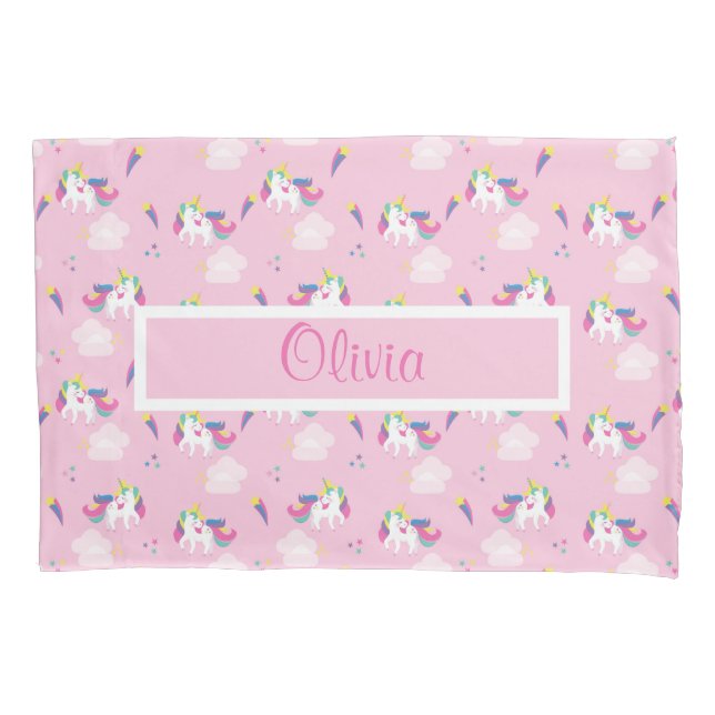 Rosa Unicorn Baby Name Kissenbezug (Vorderseite)