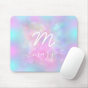 Rosa Unicorn Holograph Name Modern Monogram White Mousepad