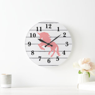 Rosa unicorn Shiplap Holzdekor große Uhr