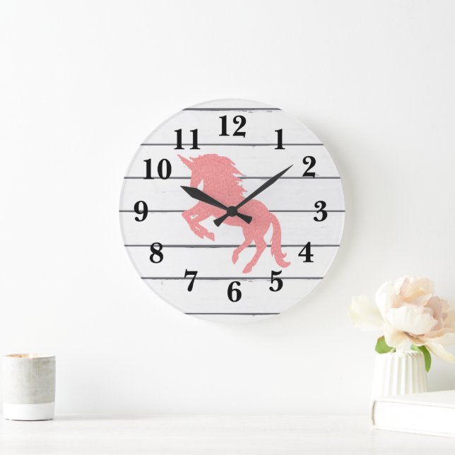 Rosa unicorn Shiplap Holzdekor große Uhr (Zuhause)