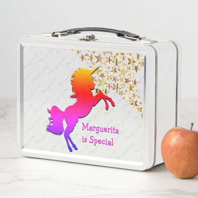 Rosa UNICORN Stars Personalisiert Metall Brotdose (Beispiel)