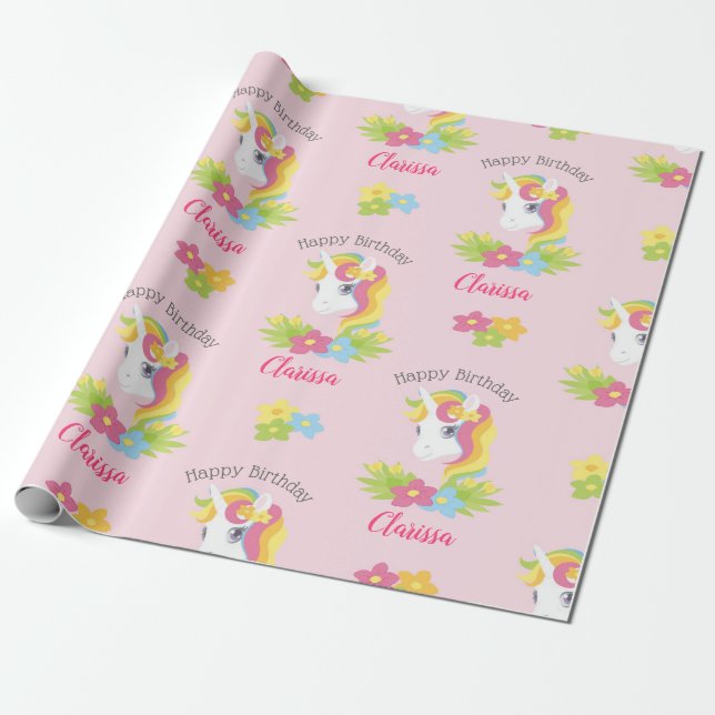 Rosa Unicorn-Verpackungs-Papier-(personalisierte) Geschenkpapier (Ungerollt)