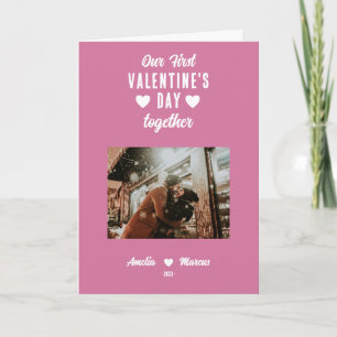 Rosa Unser erstes gemeinsames Valentinstag-Foto Feiertagskarte