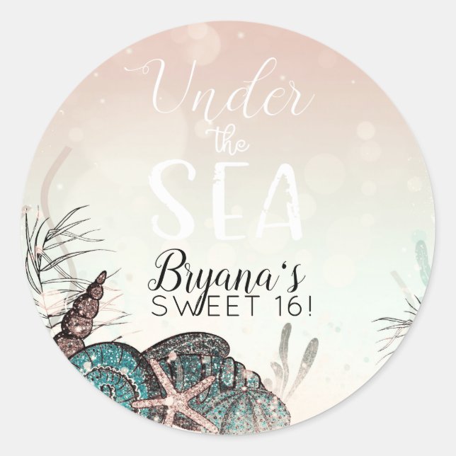 Rosa Unter den Muscheln Strand Sweet 16 Party Runder Aufkleber (Vorderseite)