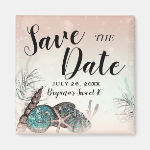 Rosa unter Muscheln Strand Save the Date Sweet 16 Magnet