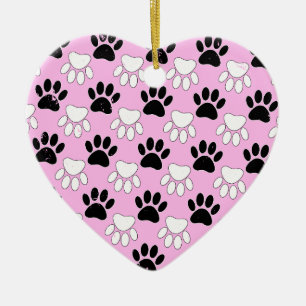Rosa Untergrund: erschütterte schwarz-weiße Paws Keramik Ornament