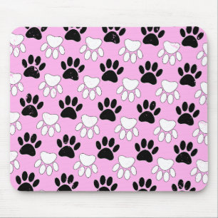 Rosa Untergrund: erschütterte schwarz-weiße Paws Mousepad