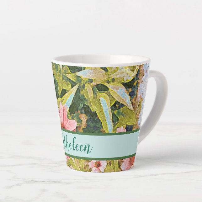 Rosa unterstützt grüne Blätter Name personalisiere Milchtasse (Rechte Ecke)