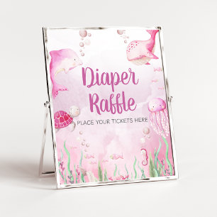 Rosa Unterwasser-Baby-Shower-Windel-Raffle-Schild Poster