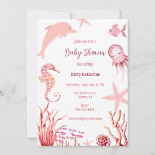 Rosa Unterwasser-Babydusche Einladung