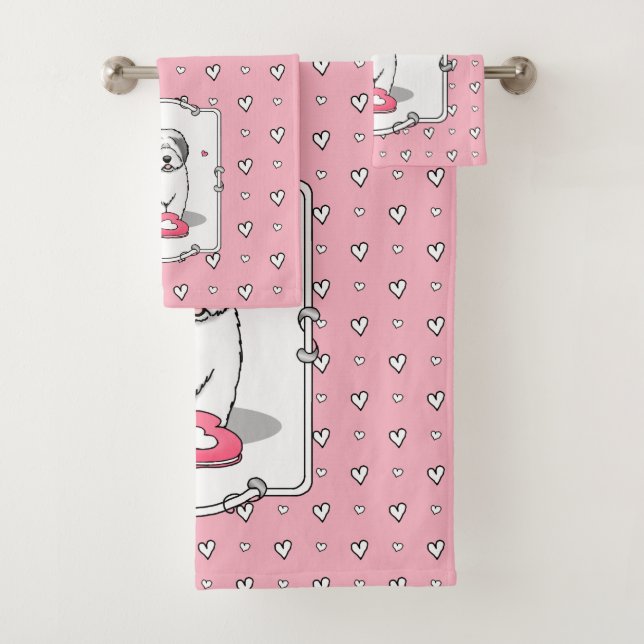 Rosa Valentine Alte englische Schafhunde Hund Grau Badhandtuch Set (Insitu)