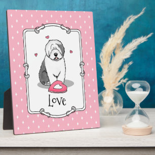 Rosa Valentine Alte englische Schafhunde Hund Grau Fotoplatte