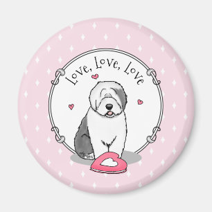 Rosa Valentine Alte englische Schafhunde Hund Grau Magnet