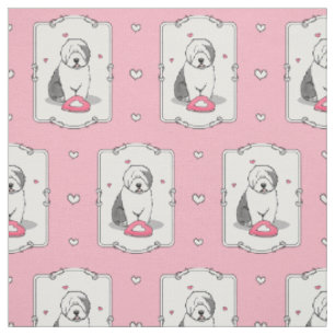 Rosa Valentine Alte englische Schafhunde Hund Grau Stoff