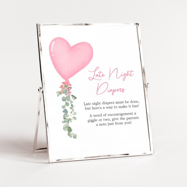 Rosa Valentine Ballon Spätnachtswellen Poster (A Little Sweetheart Balloon Baby Shower Late Night Diaper Sign)