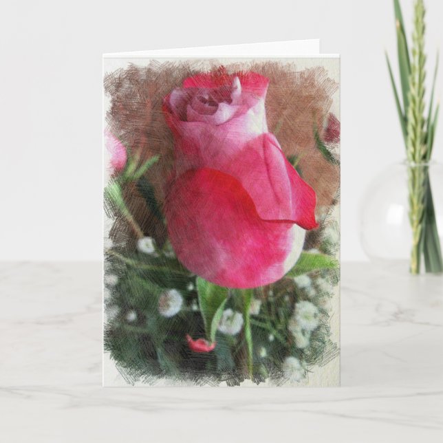 Rosa Valentine-Rose Feiertagskarte (Vorderseite)