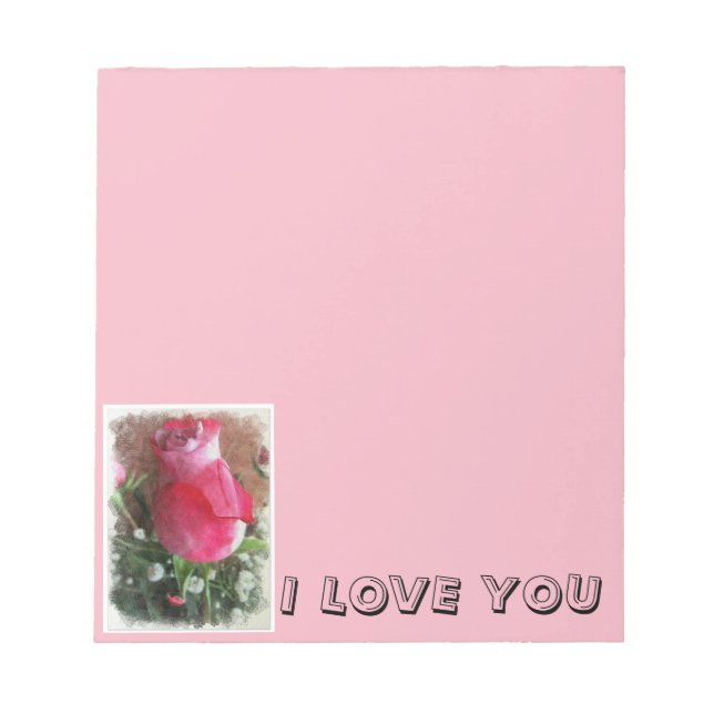 Rosa Valentine-Rose Notizblock (Vorderseite)