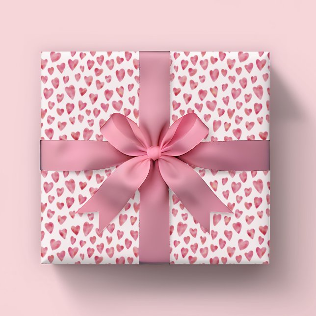 Rosa Valentinerherz Geschenkpapier Set (Pink watercolor love heart wrapping paper sheets for  engagement, weddings & Valentines Day)