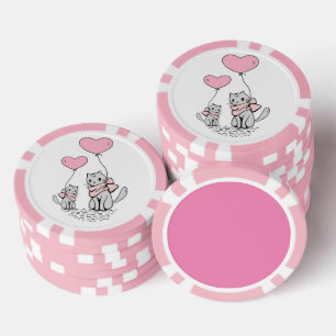 ROSA VALENTINSHERZ-LUFTBALLONS MIT GRAUEN KÄTZCHEN POKERCHIPS