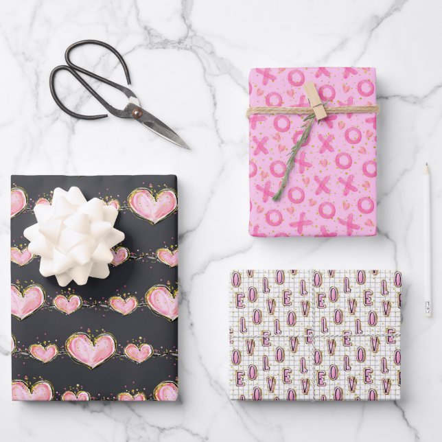 Rosa Valentinstag Geschenkpapier Set (Vorderseite)
