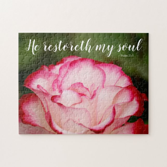 Rosa Variegierte Rose Psalm 23:3 Schrift (Horizontal)