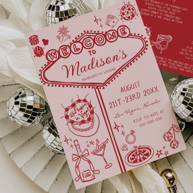 Rosa Vegas Bachelorette Wochenende Ausflug Einladung (Von Creator hochgeladen)