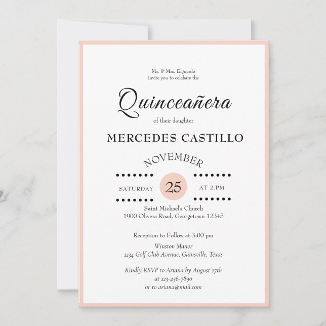 Rosa Verkleidung der Quinceñera Einladung (Vorderseite)