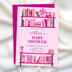 Rosa verspielte Bücher Babyparty Einladung