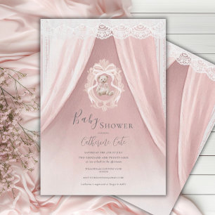 Rosa verspielte elegante Bären-Baby-Party Einladung