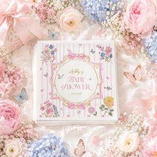 Rosa verspieltes florales Mädchen-Baby-Shower Serviette