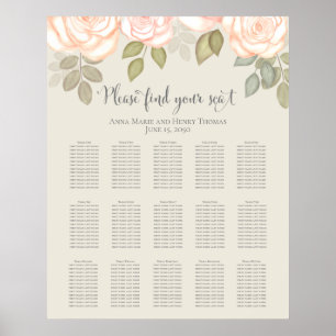 Rosa verwelkte Rosenblüten Hochzeits-Sitzplan Poster