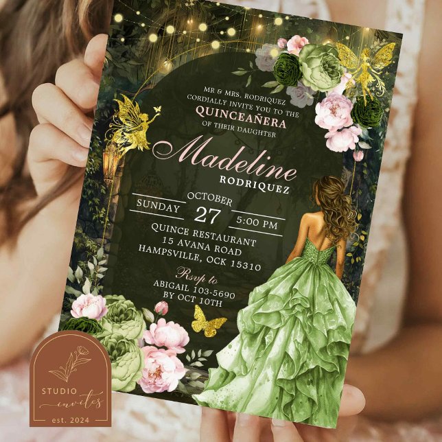 Rosa verzauberte Waldfrau Prinzessin Quinceanera Einladung (Von Creator hochgeladen)