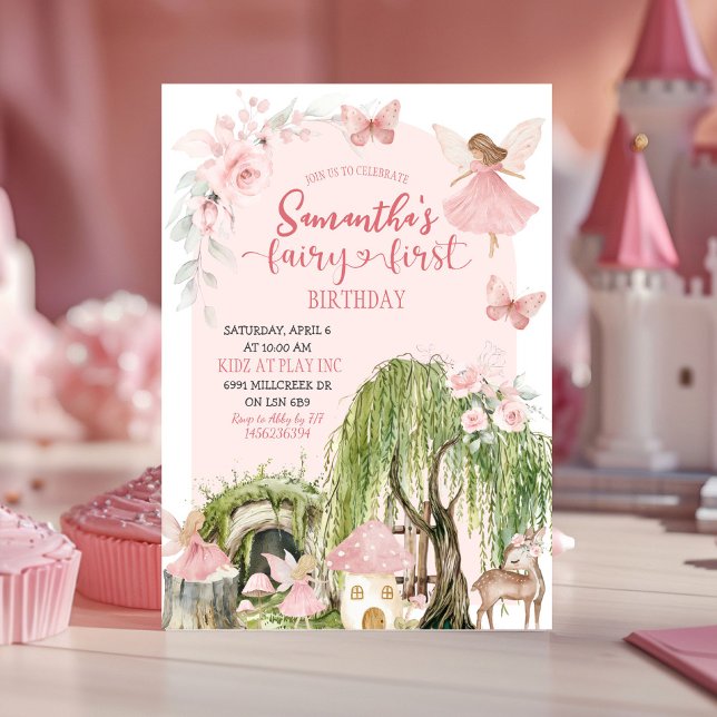 Rosa verzauberter Wald Girl Fairy Erster Geburtsta Einladung (Von Creator hochgeladen)