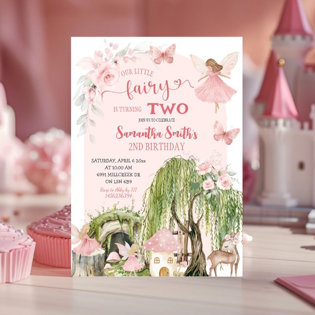 Rosa verzauberter Wald Kleine Fairy Girl Geburtsta Einladung (Von Creator hochgeladen)
