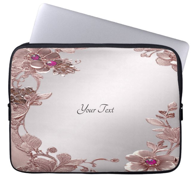Rosa Verzierte Blumenschlacke Laptopschutzhülle (Vorderseite)