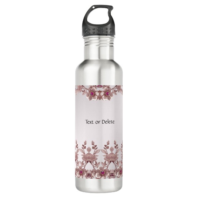 Rosa Verzierte Floral Wasser Flasche Edelstahlflasche (Vorderseite)