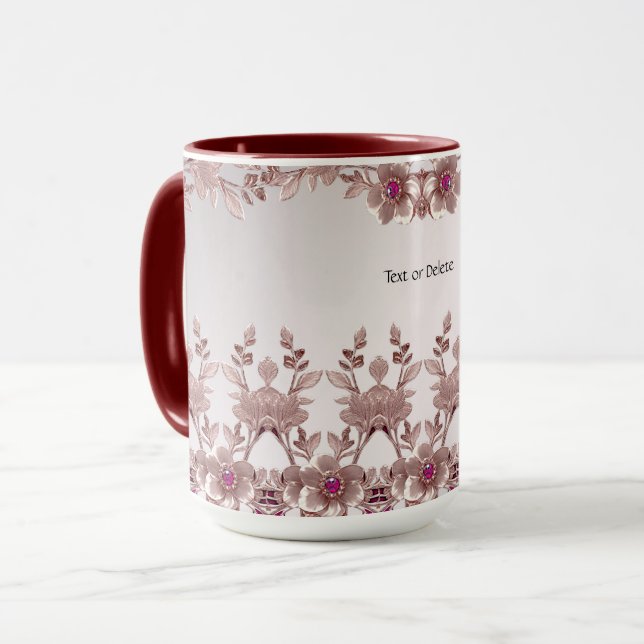 Rosa Verzierte florale Tasse (Vorderseite Links)