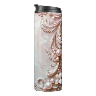 Rosa verzierte Perlen- und Blumenthermal-Tumbler Thermosbecher