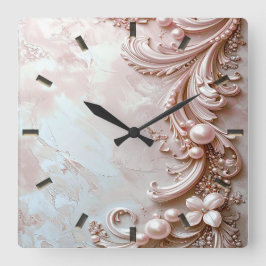 Rosa verzierte Perlen- und Blumenwanduhr Quadratische Wanduhr