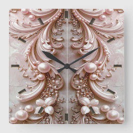 Rosa verzierte Perlen- und Blumenwanduhr Quadratische Wanduhr