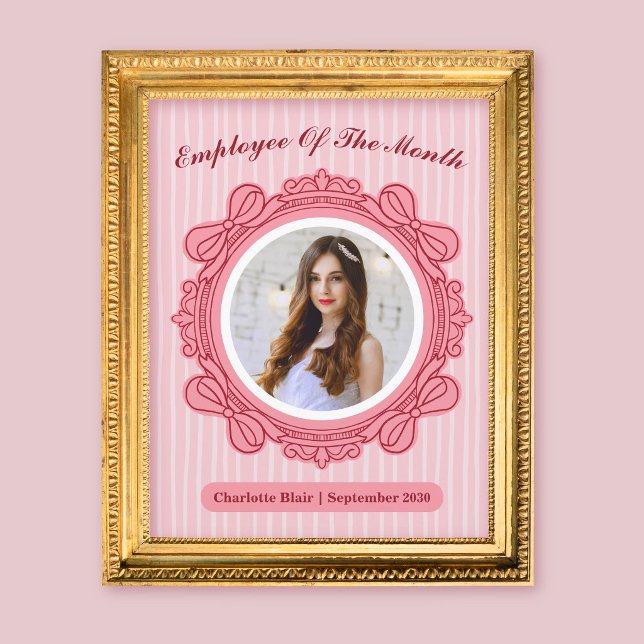 Rosa verzierter Bogenrahmen Mitarbeiter des Monats (Pink Ornate Bow Frame Employee of the Month Award)