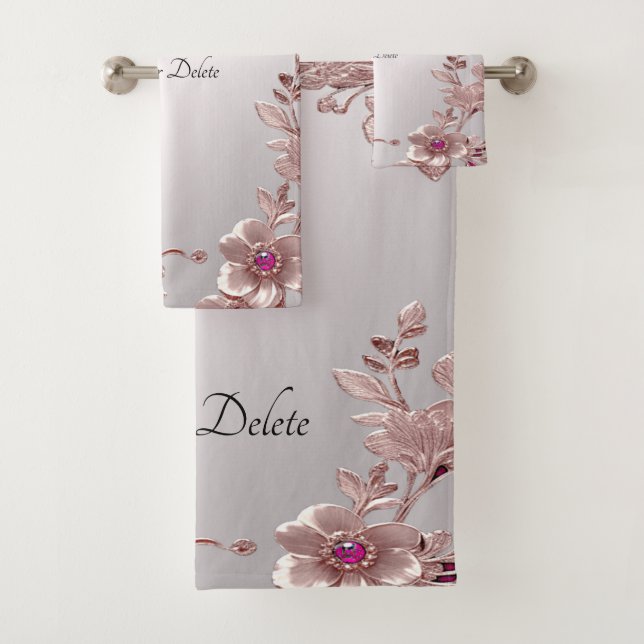 Rosa Verziertes Blumenhandtuch Set (Insitu)