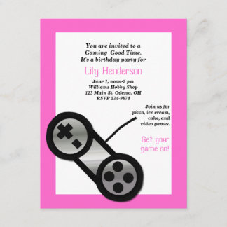 Rosa Videospiel-Party Einladung