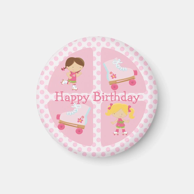 Rosa Vierquadrat Rollerskilaufen Geburtstag Magnet (Vorne)